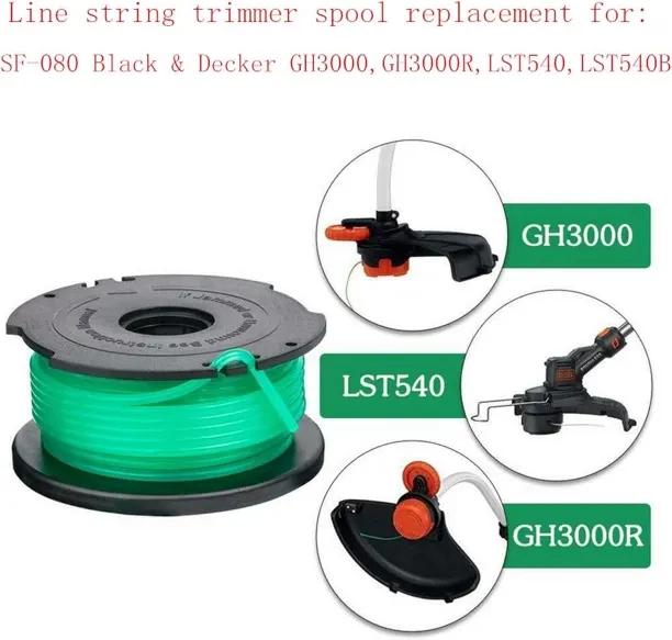 Junxidz SF-080 GH3000 String Trimmer Spool Line Compatible with Black and Decker SF-080-BKP 20ft 0.…