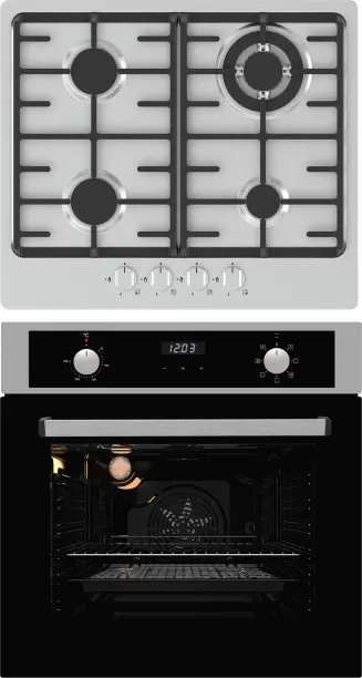 LadyBird 60cm Combi 7 Function Oven Set With 4 Burner Stainless Steel Gas Hob Steel Automatic Gas S…