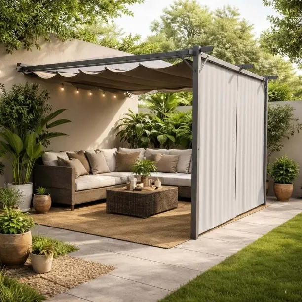 Fine Living Sunridge Wall Mounted Pergola with Awnings - 3x2.7m - Grey Gazebo