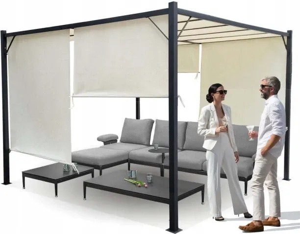 Fine Living NobleShade Pergola with Sliding Roof Curtain - 3*3m - Beige Gazebo