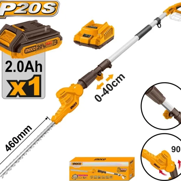 INGCO Cordless Pole Hedge Trimmer 20V Lithium-Ion Cordless Grass Trimmer