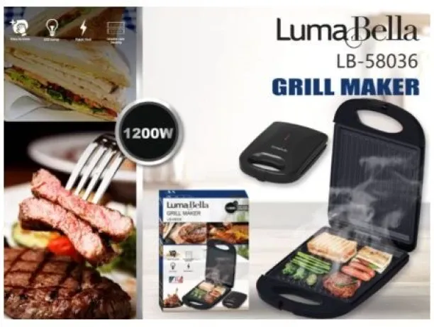 LumaBella LB-58036 2-in-1 Grill Maker – 1200W, Non-Stick Ribbed Plates, Compact Sandwich Toaster & …