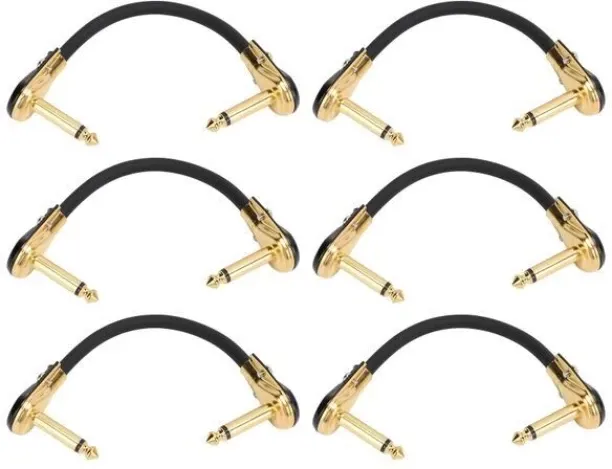 NANSHI 6 Pieces 15cm Gold Right Angle Guitar Patch Cables for Amp, Mic & Keyboard Right Angle QTR P…