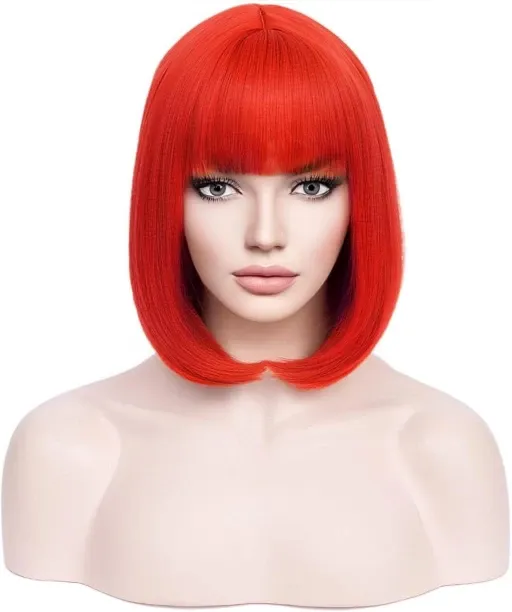 ONESTOGO Red Bob Wigs Short Straight False Hair Wig for Women Wigs with Bangs Girls Synthetic Daily…