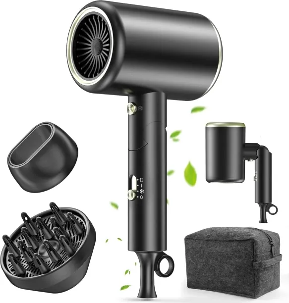 Happyfun Hair Dryer, 150000RPM Ionic Blow Dryer - Fast Drying, Low Noise, Foldable Portable with Di…