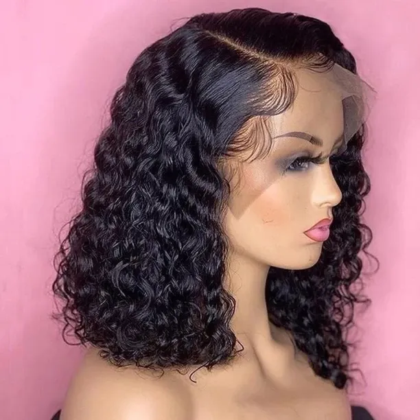 MAX Curly Short Bob Wigs 13×4 Lace Frontal Human Pre Plucked 100% Human Deep Wave 4x4 Lace Front …