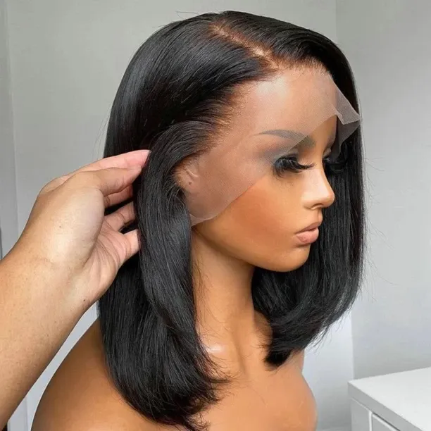 MAX Bone Straight 13x4 Lace Front Wigs 14 Inch Short Bob Wig 4x4 Transparent Lace Frontal Wig Brazi…