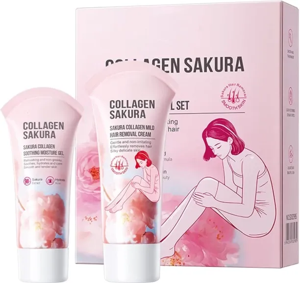 LIUHUI Collagen Cherry Blossom Mild Hair Removal Set, Facial & Body Hair Removal Cream with Soothin…