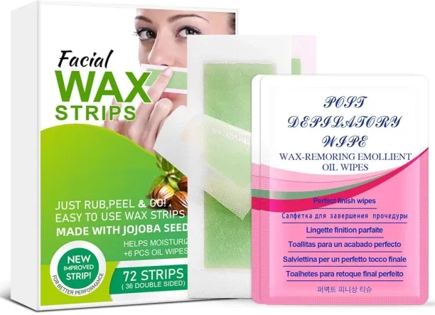 LIUHUI Facial Wax Strips for Women, 72 Strips with 6 Oil Wipes, Wax Strips for Face Hair Removal, U…