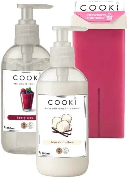 Cooki Strawberry Shortcake Cartridge, Pre-Wax Lotion + Post-Wax Lotion