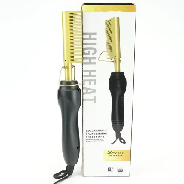 TGT- Gold Ceramic Professional Hot Comb - Electric Straightening Hot Comb for Hair and Wigs Hair St…