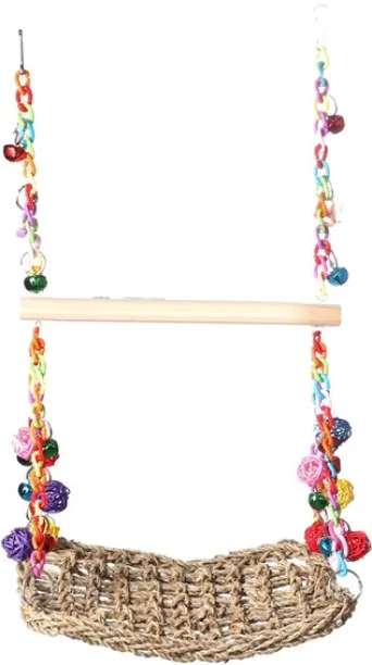 NANSHI Bird Swing Toys with Bells Bird Seagrass Woven Platform Hammock Swing Bamboo Hammock