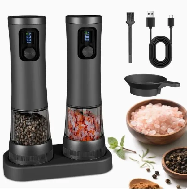 LIUHUI USB Rechargeable Electric Salt Pepper Grinders 100ml Capacity Nonrust Steel Adjustable Coars…