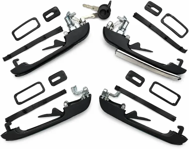 VW Citi Golf Outer Door Handle Set with Key Barrels (1987+) Black Replacement Kit Handle Bar