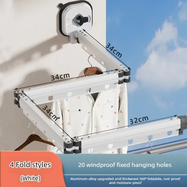 LivinSA Punch-Free Suction Cup Folding 4-Arm Drying Rack Aluminium Hanger For  Coat