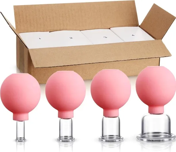 Duomi 4 Pieces Glass Cupping Set Glass Silicone Cupping Cups Massage Vacuum Suction Cupping Cups fo…