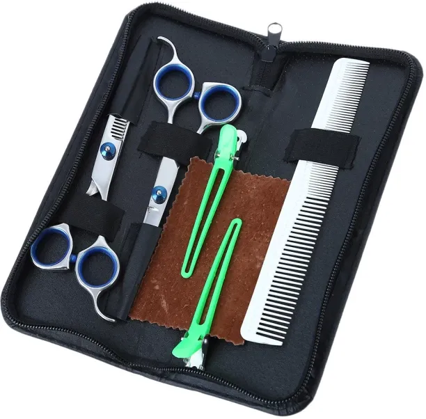 ALANES 6 in 1 Professional Stainless Steel Cutting Thinning Barber Shears Kit Hedge Shear