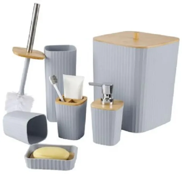 SA TRADE Luxurious 6-Piece Bathroom Accessories Set With Wooden Lid - Grey Home  Toilet Brush