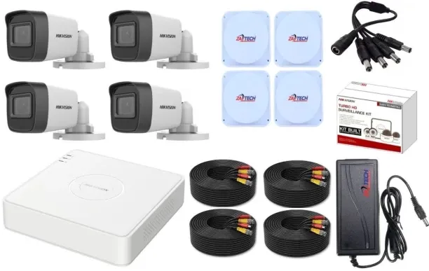 HIKVISION 4 Channel CCTV Kit with 4 Cameras and ZATECH Cable Bundle Outdoor Security Camera with An…