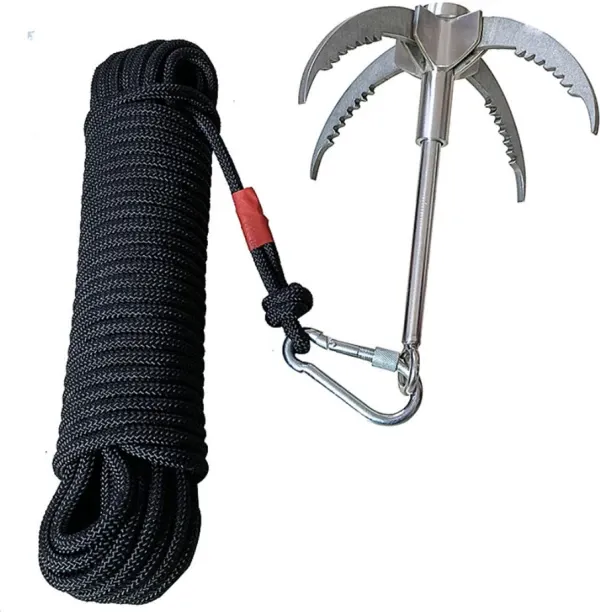 ALANES 4 Claws Sawtooth Grappling Hook with 20m Auxiliary Rope Climbing Rope