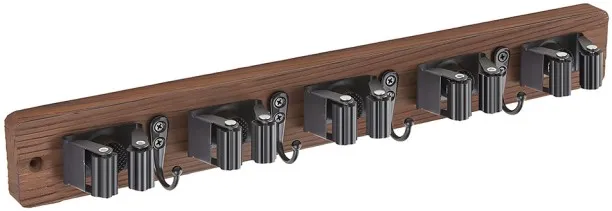 Topika Mop and Broom Holder Wall Mount with Racks and Hooks for Storage - Brown 5