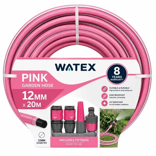 HOSE PINK 12MMX20M W/FITT - WATEX Hose Pipe for Garden