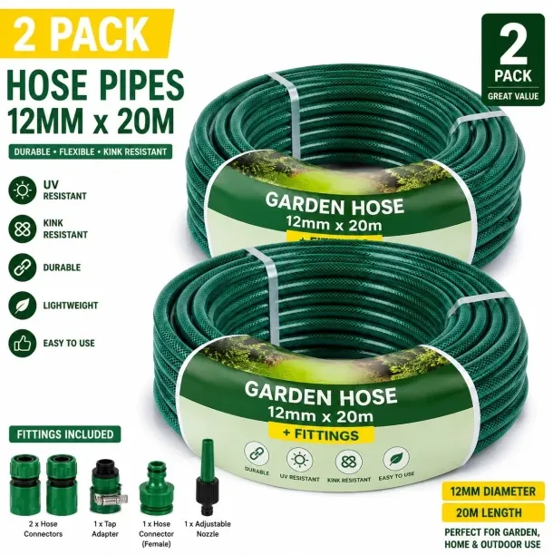 HOSE GREEN 12MMX20M + FITTINGS Hose Pipe for Garden