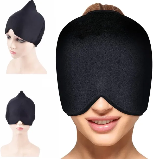 Bloo Headache Migraine Relief Hat Cap Hot and Cold Therapy Gel Mask Heavy 1 Pack