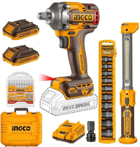 Ingco Cordless Impact Wrench 405Nm 20V Kit with Work Lamp Cordless Impact Wrench