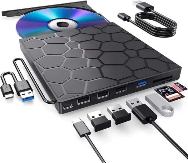 Zuosheng External CD/DVD Drive for Laptop, DVD Player for Laptop, 8 in 1 USB 3.0 Ultra-Slim Portabl…