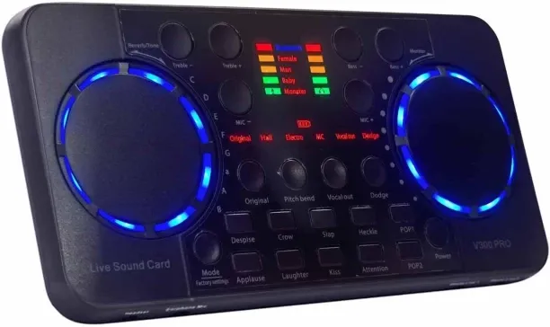 Flycross V300 Pro Live Sound Card Multifunctional Rechargeable BT Sound Card for Singing/Live Broad…
