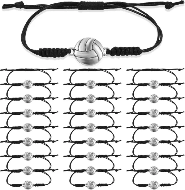 Lasonstiges 24pcs Volleyball Bracelet, Braided Rope Volleyball Charm Bracelet Adjustable with Volle…