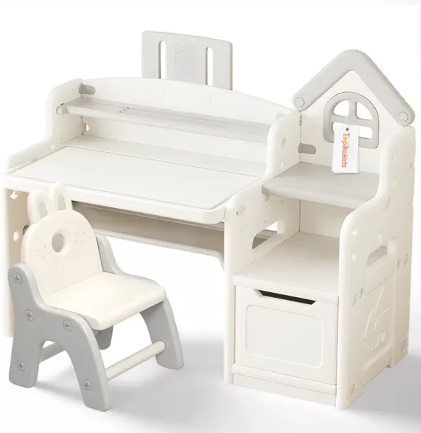 Topika Adjustable Kid's Drawing Table with Chair & Cabinet Study Desk Plastic Study Table
