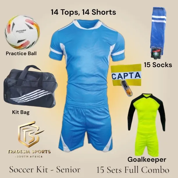Tradesia Sports Tradesia Soccer Kit 15 sets with Goalkeeper, Numbers, Socks, Bag, Ball - Senior Foo…