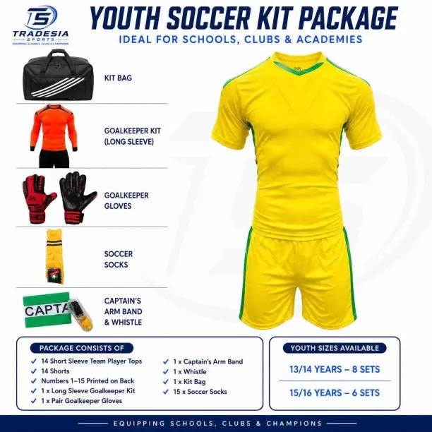 Tradesia Sports Youth Soccer 15 sets with Goalkeeper, Numbers, Socks, Bag, Gloves Football & Fitnes…