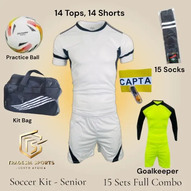 Tradesia Sports Soccer Kit 15 sets with Goalkeeper, Numbers, Socks, Bag, Ball - Senior Football & F…
