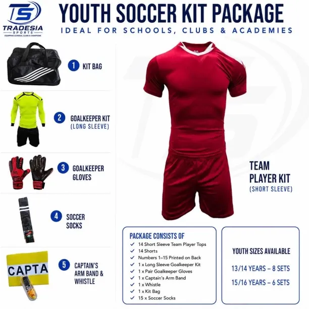 Tradesia Sports Youth Soccer 15 sets with Goalkeeper, Numbers, Socks, Bag, Gloves Football & Fitnes…