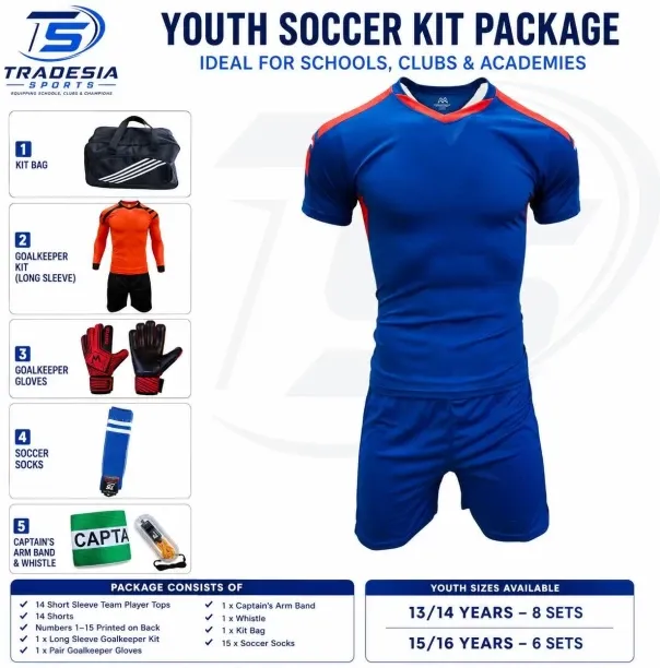 Tradesia Sports Youth Soccer 15 sets with Goalkeeper, Numbers, Socks, Bag, Gloves Football & Fitnes…