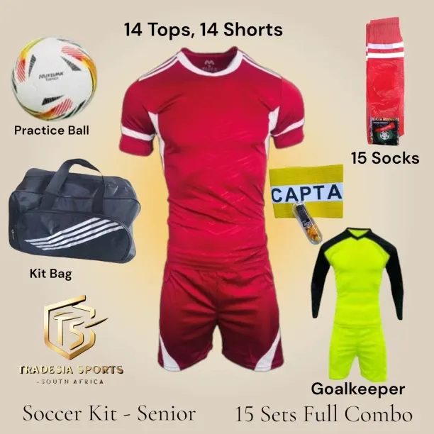 Tradesia Sports Tradesia Soccer Kit 15 sets with Goalkeeper, Numbers, Socks, Bag, Ball - Senior Foo…