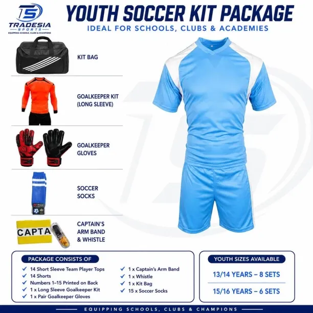 Tradesia Sports Youth Soccer 15 sets with Goalkeeper, Numbers, Socks, Bag, Gloves Football & Fitnes…