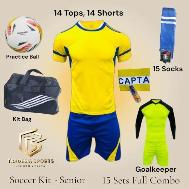 Tradesia Sports Tradesia Soccer Kit 15 sets with Goalkeeper, Numbers, Socks, Bag, Ball - Senior Foo…