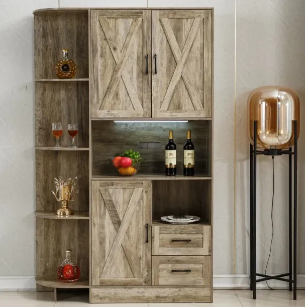 VIVIDITTO Coffee Hutch Pantry Sideboard Buffet Cupboard Solid Wood Kitchen Cabinet