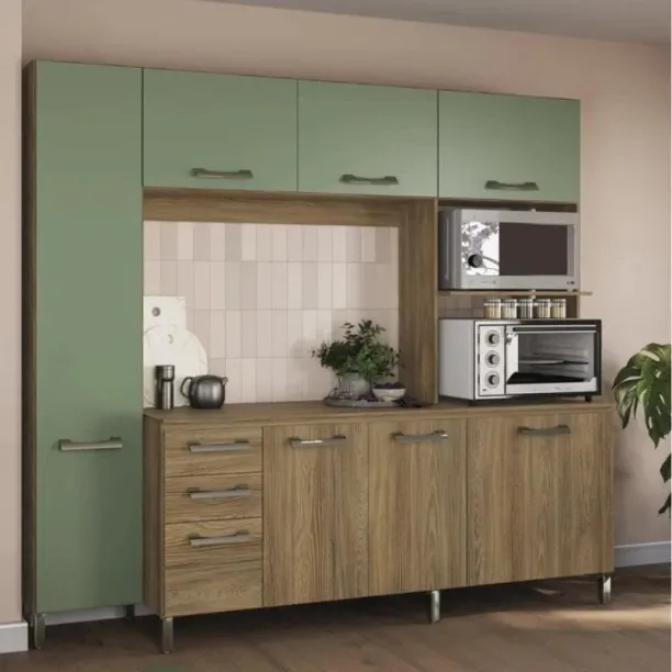 dc Saskia Compact Kitchen Cabinet Walnut/Olive Green Engineered Wood Kitchen Cabinet