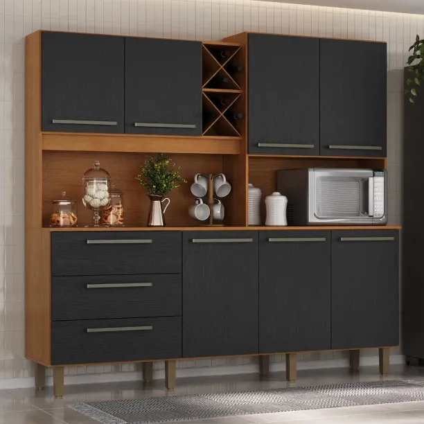 dc Apollo Kitchen Cabinet Kit 8 Doors and 3 Drawers Cinn/Black Engineered Wood Kitchen Cabinet