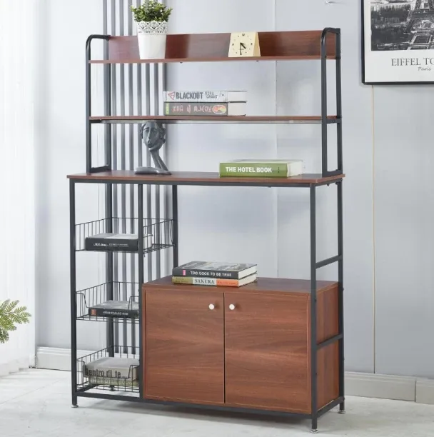VIVIDITTO Storage Shelf Bookcase Wooden Kitchen Rack Display Stand with Cabinets Engineered Wood Ki…