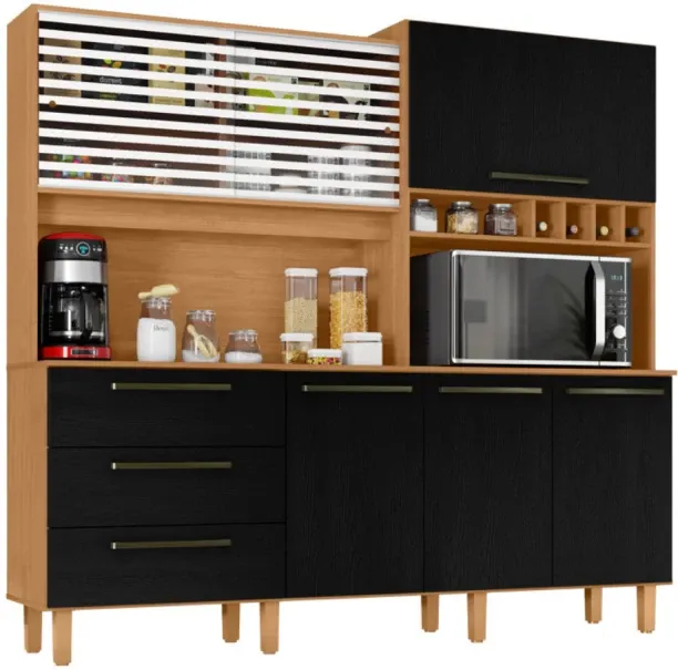 dc Mega Kitchen Kit 6 Doors 3 Drawers Cinn/Black Engineered Wood Kitchen Cabinet