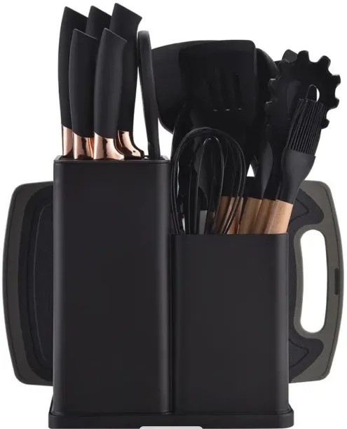 HomewareOnline 19 Piece Stainless Steel Multipurpose Kitchen Utensil Set with Holder - Black