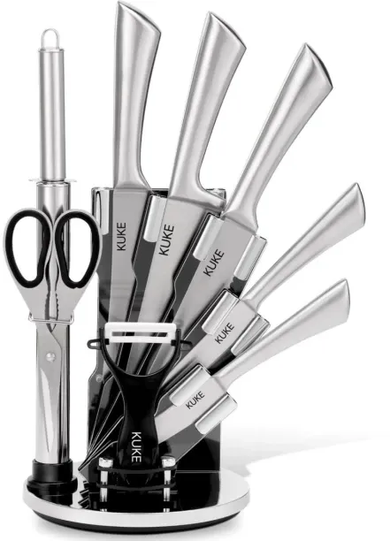 KUKE 1 Piece Stainless Steel Peeling, Cleaver, Chefs, Bread, Utility, Paring 9 Piece Knife Set with…