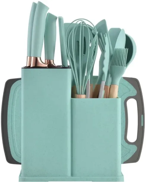 MHC 19 Piece Stainless Steel Chefs Silicone Kitchenware Kit 19 Pieces Knife & Spoon Set With Storag…