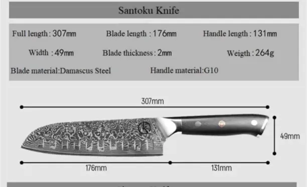 Koch Knives 1 Piece Stainless Steel Chefs Premium Stainless Damascus Santuko Knife - KK778C